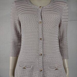 Trina Turk beige tan 100% Cotton button front cardigan sweater ladies Large